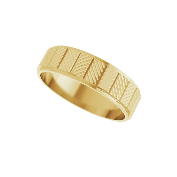 6mm Geometric Chevron Wedding Band | 14K Gold Modern Wedding Ring for Men and Women, Rare Earth Jewelry