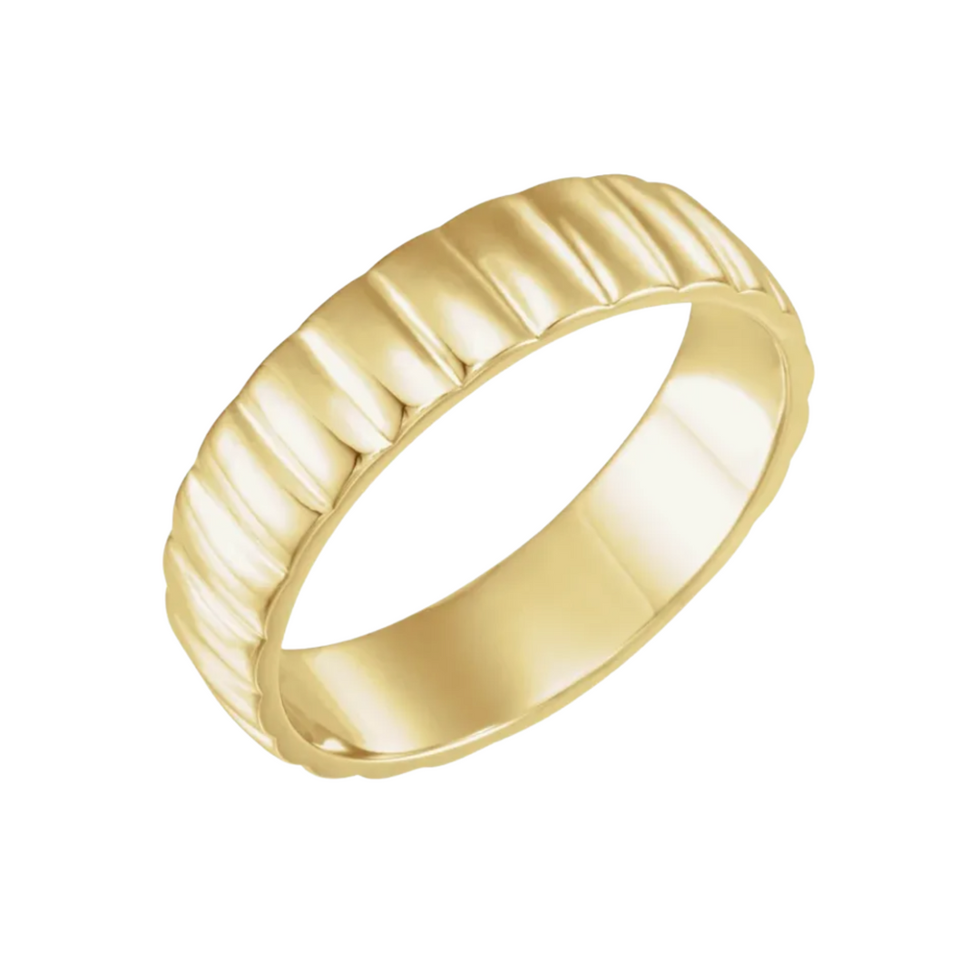 6mm Grooved Wedding Band | 14K Gold Textured Wedding Ring for Men and Women, Rare Earth Jewelry