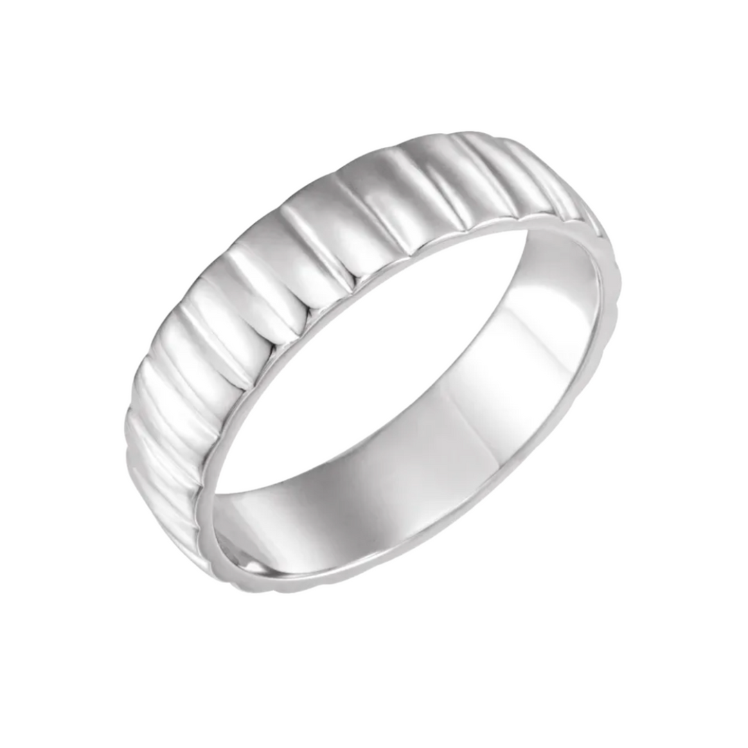 6mm Grooved Wedding Band | 14K Gold Textured Wedding Ring for Men and Women, Rare Earth Jewelry