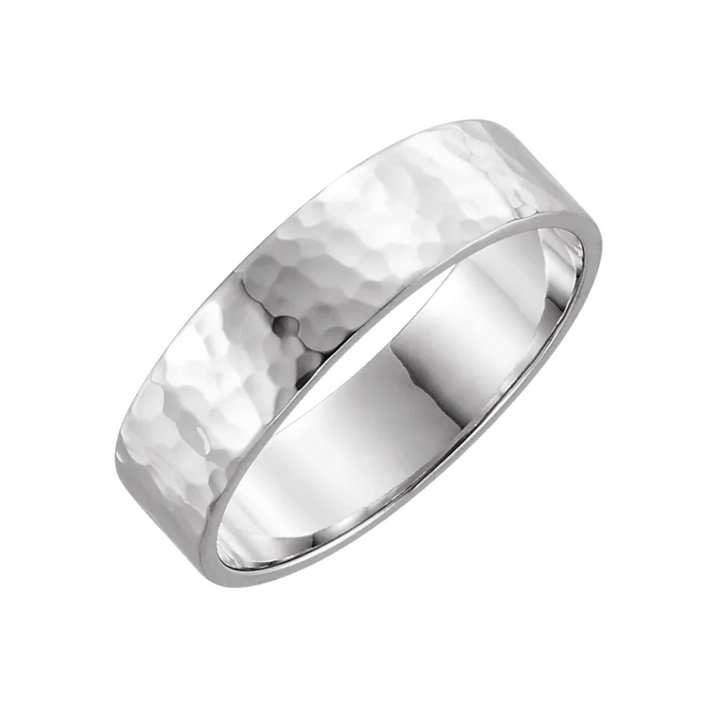 6mm Hammered Wedding Band | 14K Gold Flat Wedding Ring for Men and Women, Rare Earth Jewelry