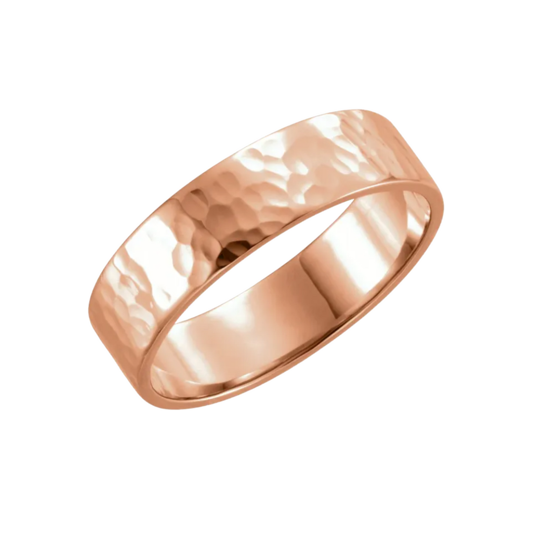 6mm Hammered Wedding Band | 14K Gold Flat Wedding Ring for Men and Women, Rare Earth Jewelry