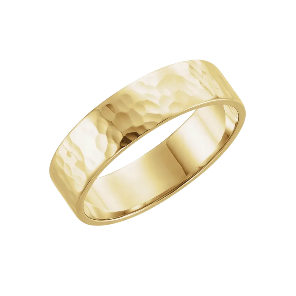 6mm Hammered Wedding Band | 14K Gold Flat Wedding Ring for Men and Women, Rare Earth Jewelry