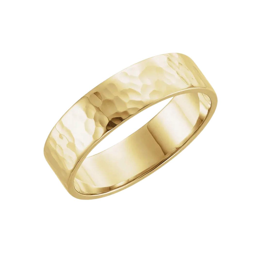 6mm Hammered Wedding Band | 14K Gold Flat Wedding Ring for Men and Women, Rare Earth Jewelry