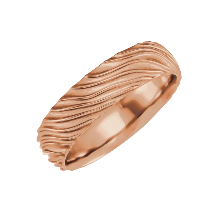 6mm Wave Pattern Wedding Band | 14K Gold Wavy Textured Wedding Ring for Men and Women, Rare Earth Jewelry