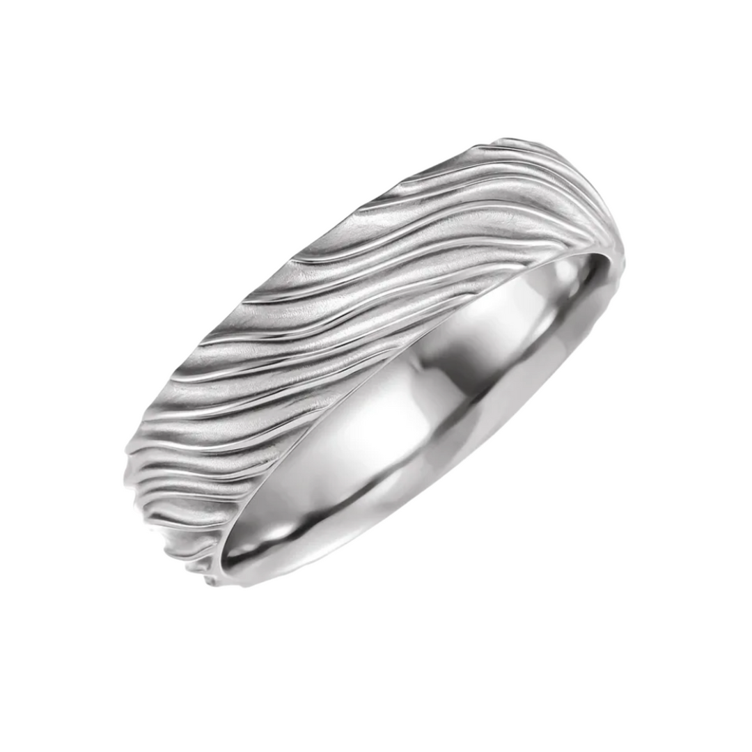 6mm Wave Pattern Wedding Band | 14K Gold Wavy Textured Wedding Ring for Men and Women, Rare Earth Jewelry