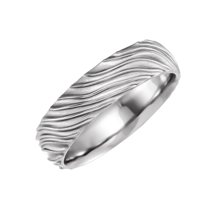 6mm Wave Pattern Wedding Band | 14K Gold Wavy Textured Wedding Ring for Men and Women, Rare Earth Jewelry