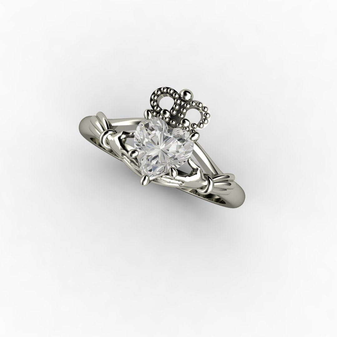 Reserved for Colin Moissanite Claddagh Ring Irish Wedding Promise or Engagement Ring, Rare Earth Jewelry