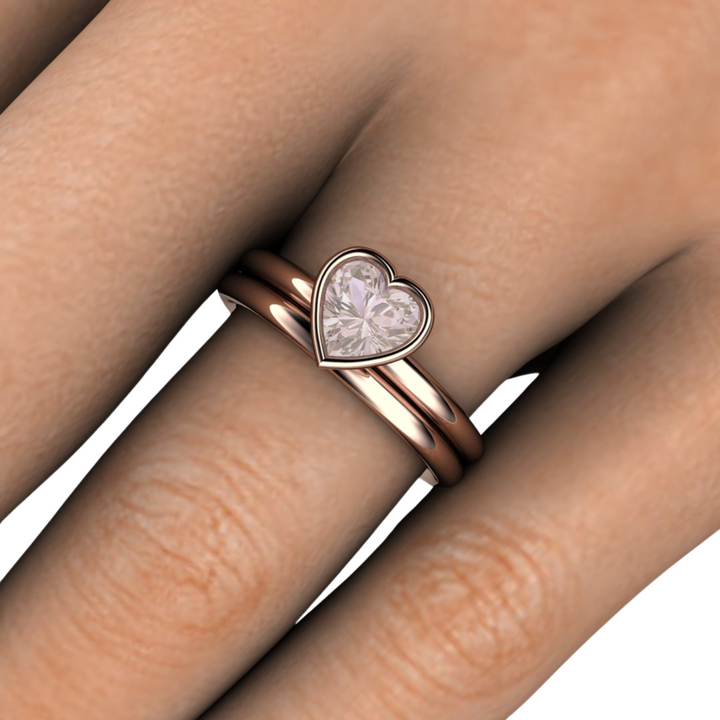 Bezel Set Morganite Engagement Ring Heart Cut Solitaire, Rare Earth Jewelry