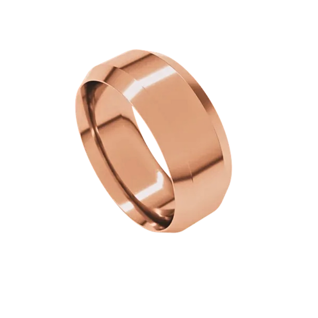 8mm Beveled Edge Wedding Band | 14K Gold Comfort Fit Wedding Ring for Men & Women, Rare Earth Jewelry