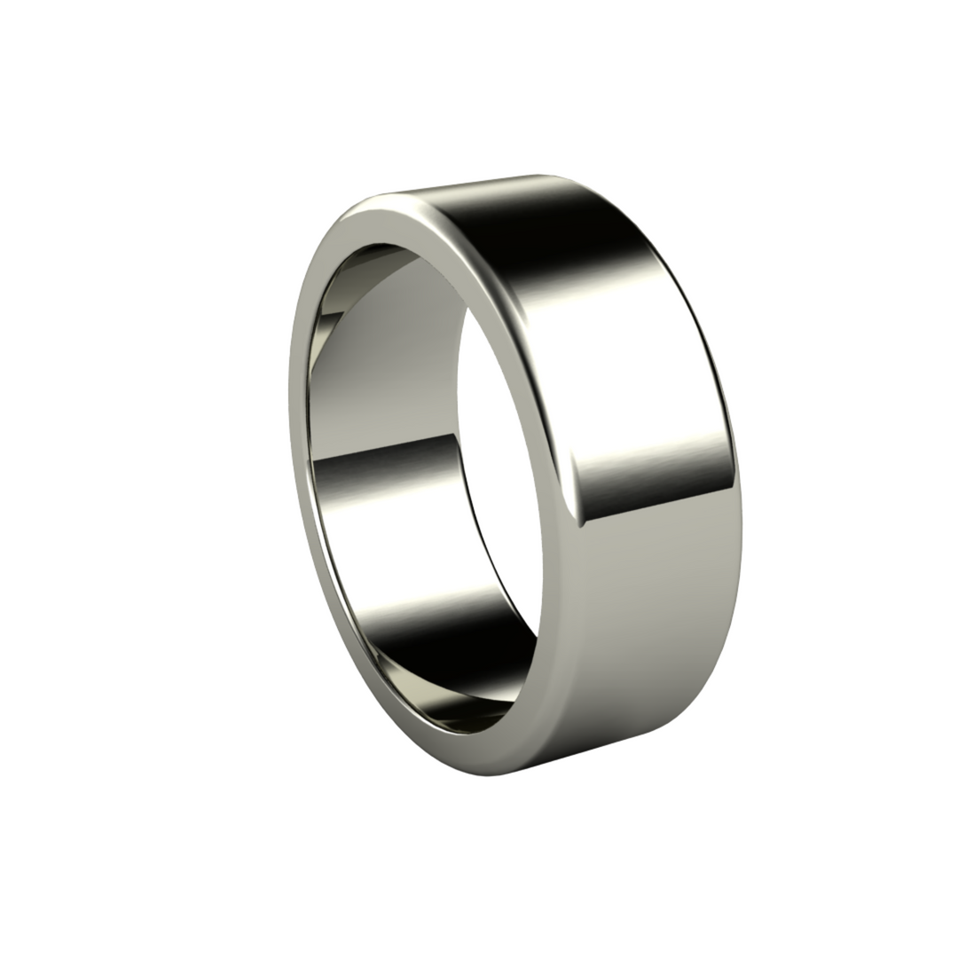 8mm Flat Comfort Fit Wedding Band | 14K Gold Wedding Ring for Men or Women, Rare Earth Jewelry