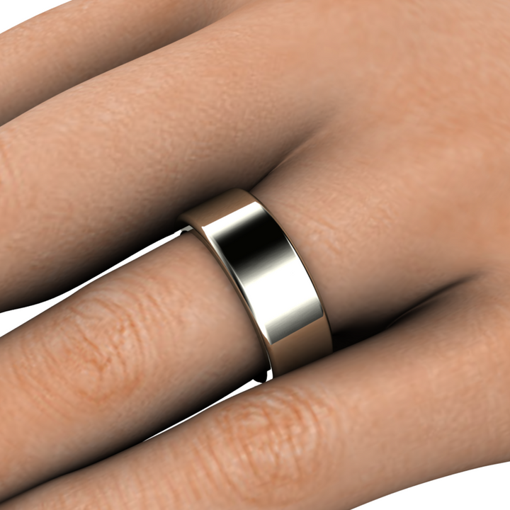 8mm Flat Comfort Fit Wedding Band | 14K Gold Wedding Ring for Men or Women, Rare Earth Jewelry