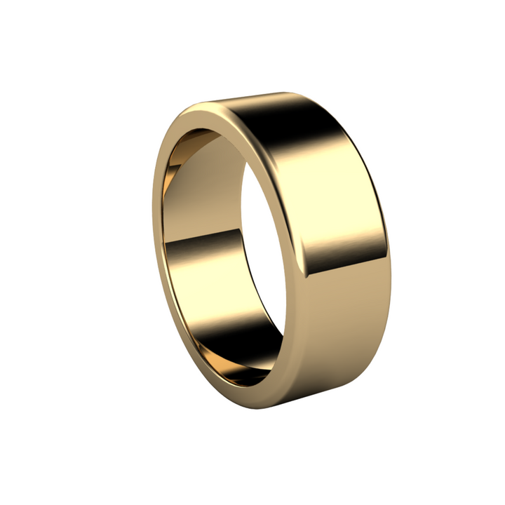 8mm Flat Comfort Fit Wedding Band | 14K Gold Wedding Ring for Men or Women, Rare Earth Jewelry