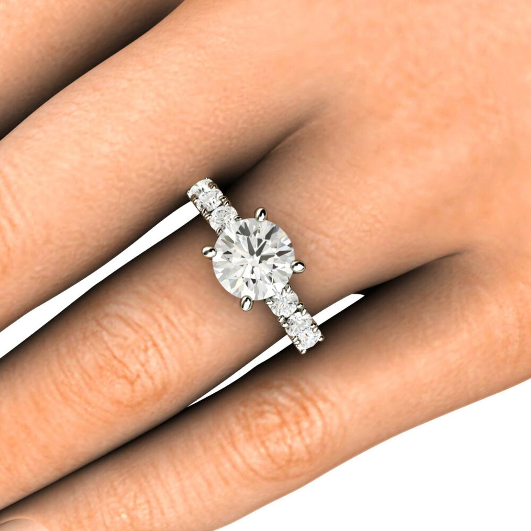 2 Carat Forever One Moissanite Engagement Ring, 8mm Round Moissanite Ring on the Finger