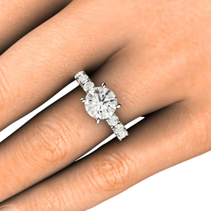 2 Carat Forever One Moissanite Engagement Ring, 8mm Round Moissanite Ring on the Finger