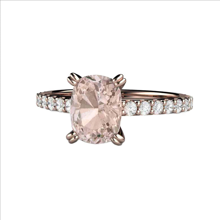 Cushion Cut Morganite Engagement Ring | Diamond Accented Solitaire in Gold or Platinum, Rare Earth Jewelry