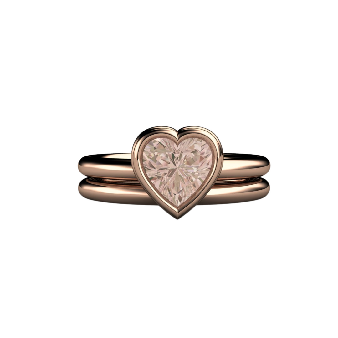 Bezel Set Morganite Engagement Ring Heart Cut Solitaire, Rare Earth Jewelry