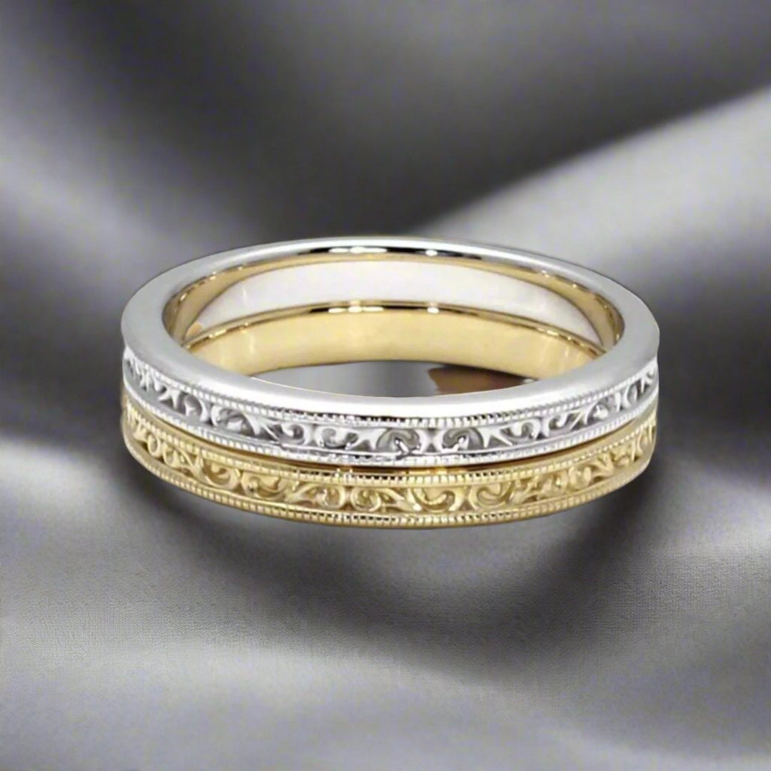 Antique Style Wedding Ring | 2.5mm Wedding Band with Vintage Filigree Design, Rare Earth Jewelry