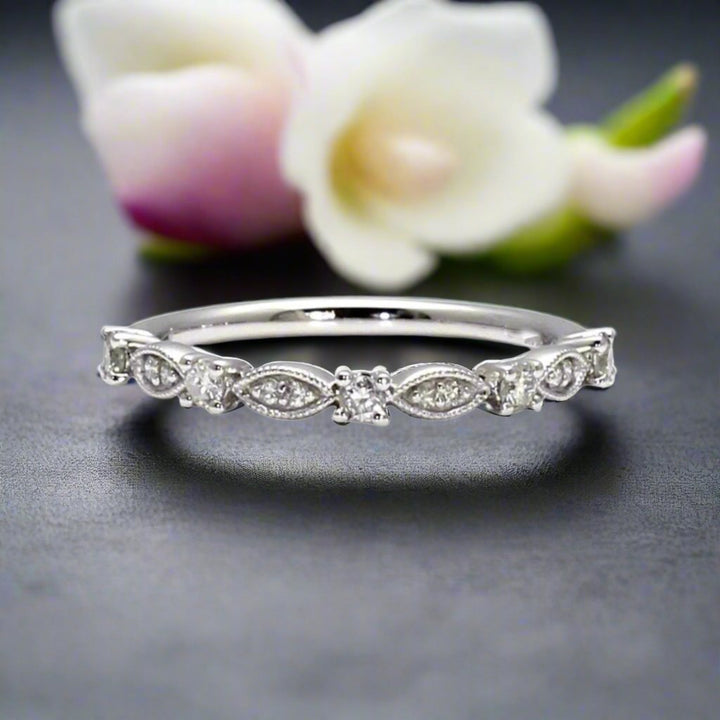 Antique Style Diamond Band | Milgrain Wedding or Stacking Ring in Gold or Platinum, Rare Earth Jewelry