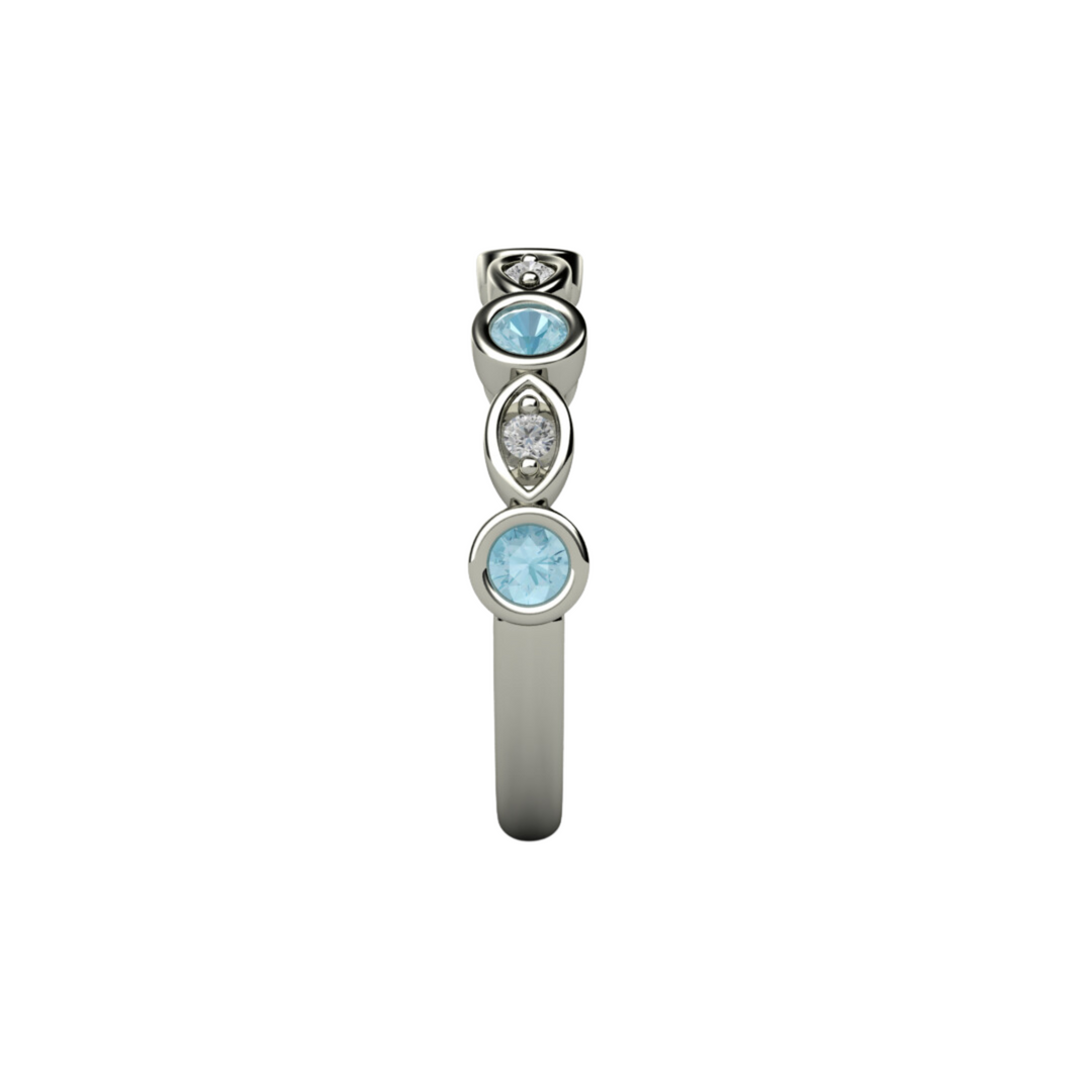 Aquamarine and Diamond Band | Unique Wedding Ring March Birthstone, Rare Earth Jewelry