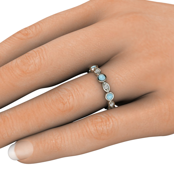 Aquamarine and Diamond Band | Unique Wedding Ring March Birthstone, Rare Earth Jewelry
