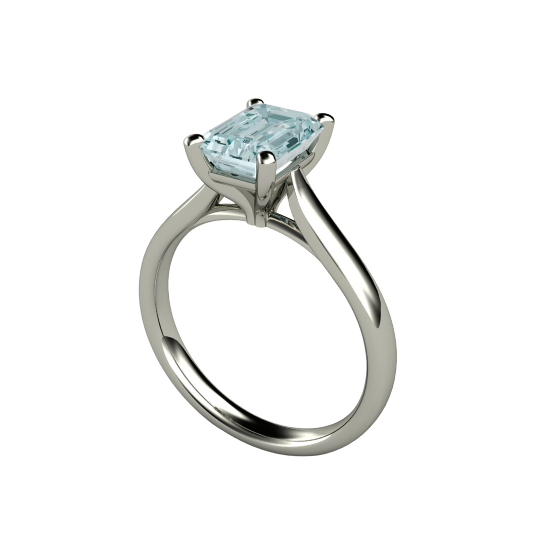 Aquamarine Engagement Ring Emerald Cut Solitaire, Rare Earth Jewelry