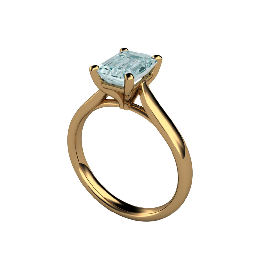 Natural Aquamarine Solitaire Engagement Ring in 18K Yellow Gold