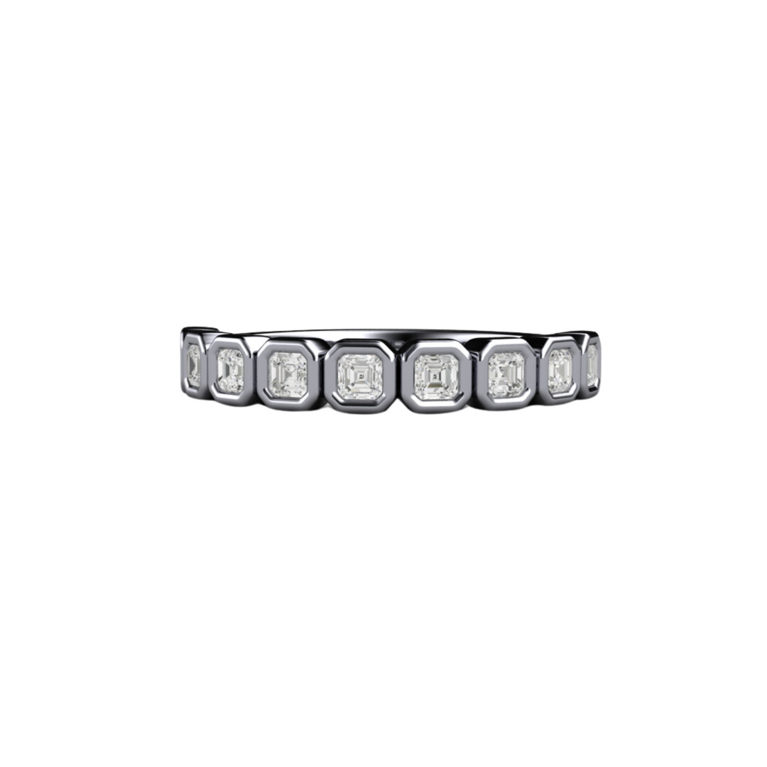 Asscher Cut Lab Grown Diamond Band | Modern Bezel Setting in 14K, 18K Gold or Platinum, Rare Earth Jewelry