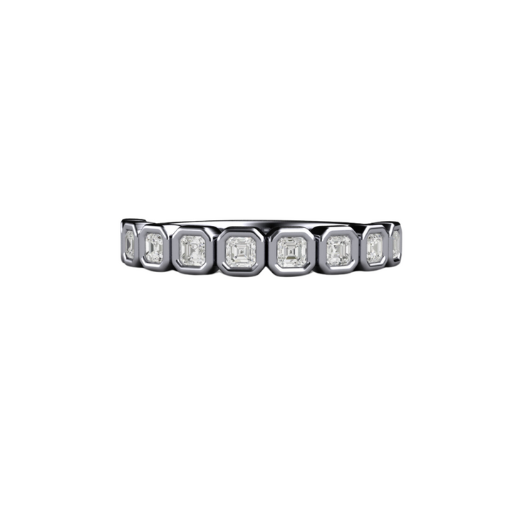 Asscher Cut Lab Grown Diamond Band | Modern Bezel Setting in 14K, 18K Gold or Platinum, Rare Earth Jewelry