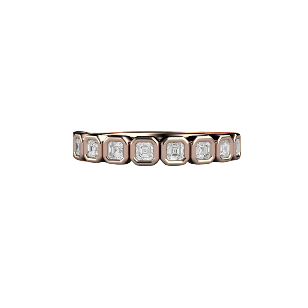 Asscher Cut Lab Grown Diamond Band | Modern Bezel Setting in 14K, 18K Gold or Platinum, Rare Earth Jewelry