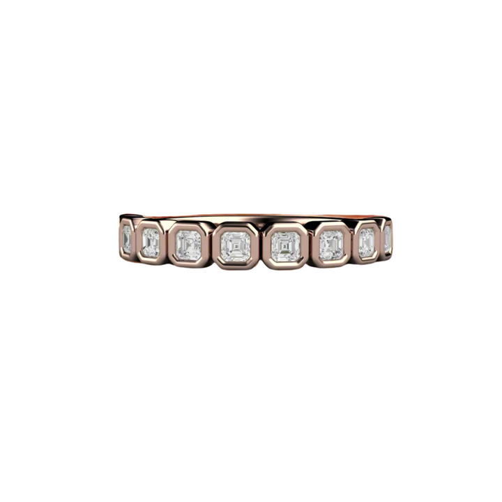 Asscher Cut Lab Grown Diamond Band | Modern Bezel Setting in 14K, 18K Gold or Platinum, Rare Earth Jewelry