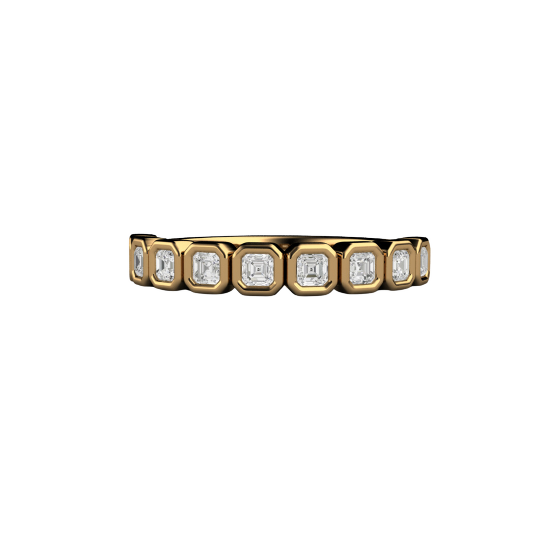 Asscher Cut Lab Grown Diamond Band | Modern Bezel Setting in 14K, 18K Gold or Platinum, Rare Earth Jewelry