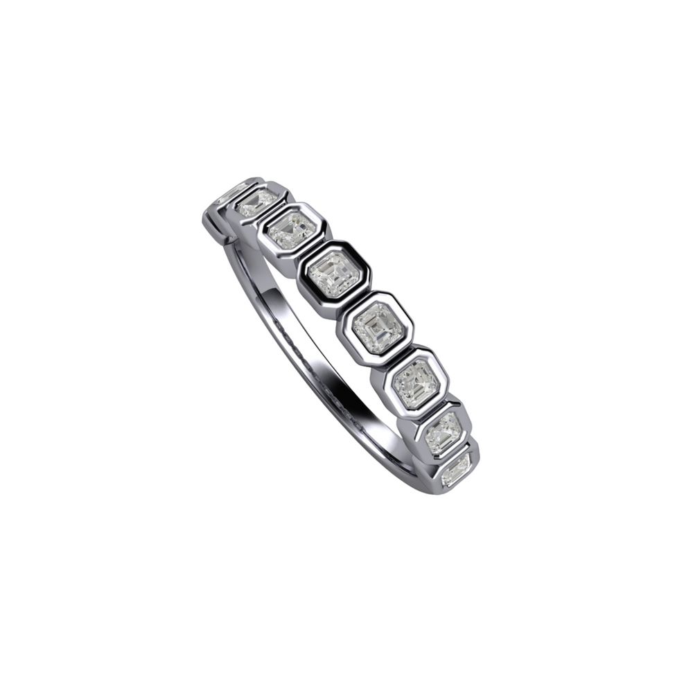 Asscher Cut Lab Grown Diamond Band | Modern Bezel Setting in 14K, 18K Gold or Platinum, Rare Earth Jewelry