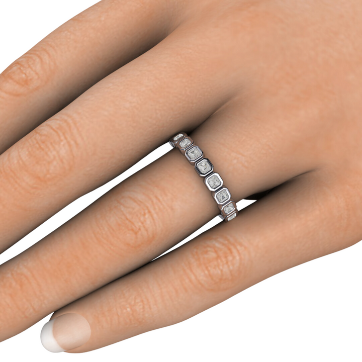 Asscher Cut Lab Grown Diamond Band | Modern Bezel Setting in 14K, 18K Gold or Platinum, Rare Earth Jewelry