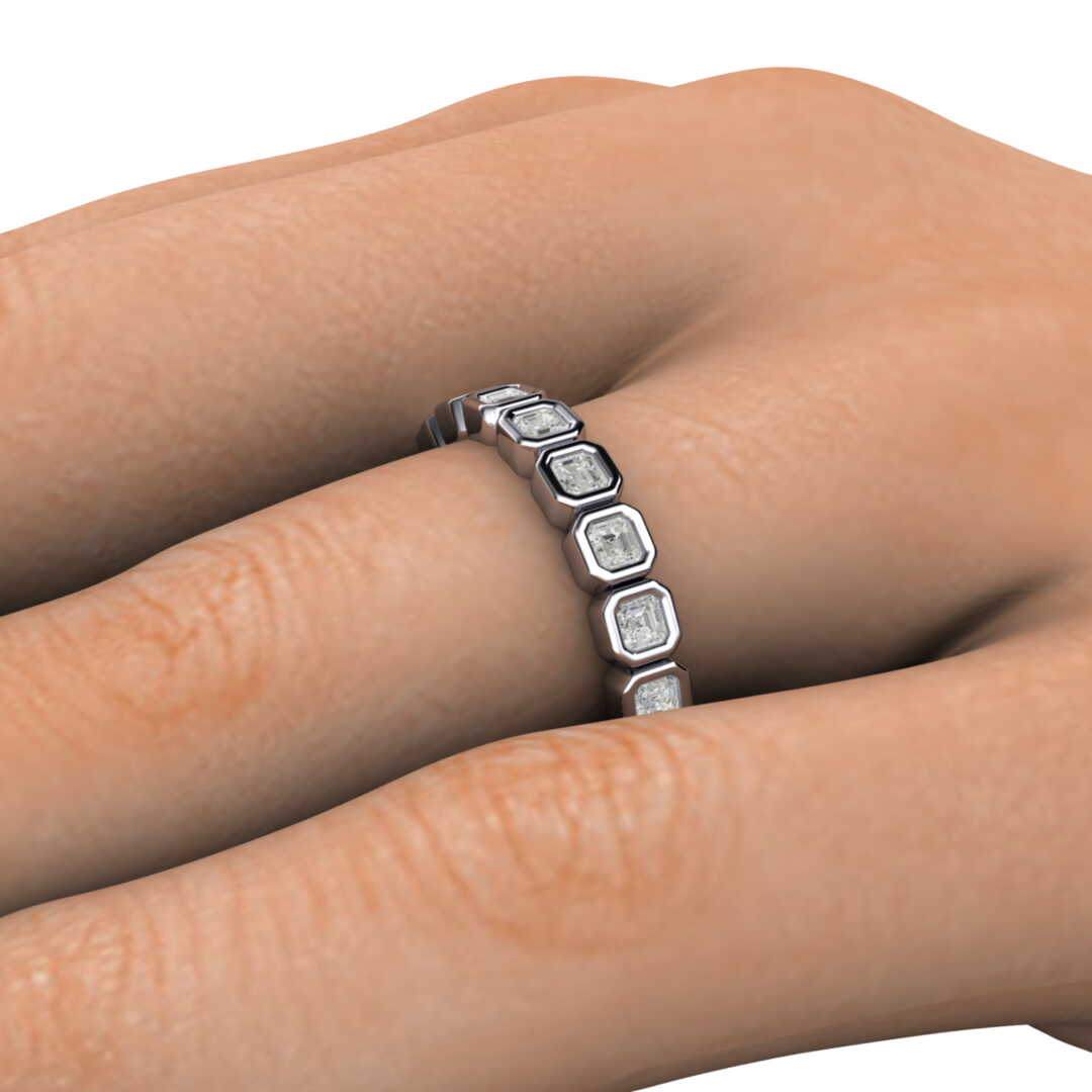 Asscher Cut Lab Grown Diamond Band | Modern Bezel Setting in 14K, 18K Gold or Platinum, Rare Earth Jewelry