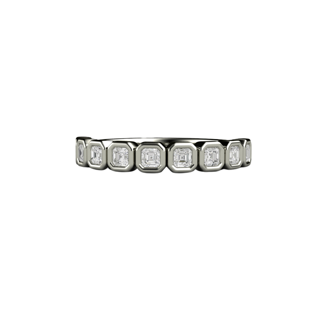 Asscher Cut Lab Grown Diamond Band | Modern Bezel Setting in 14K, 18K Gold or Platinum, Rare Earth Jewelry