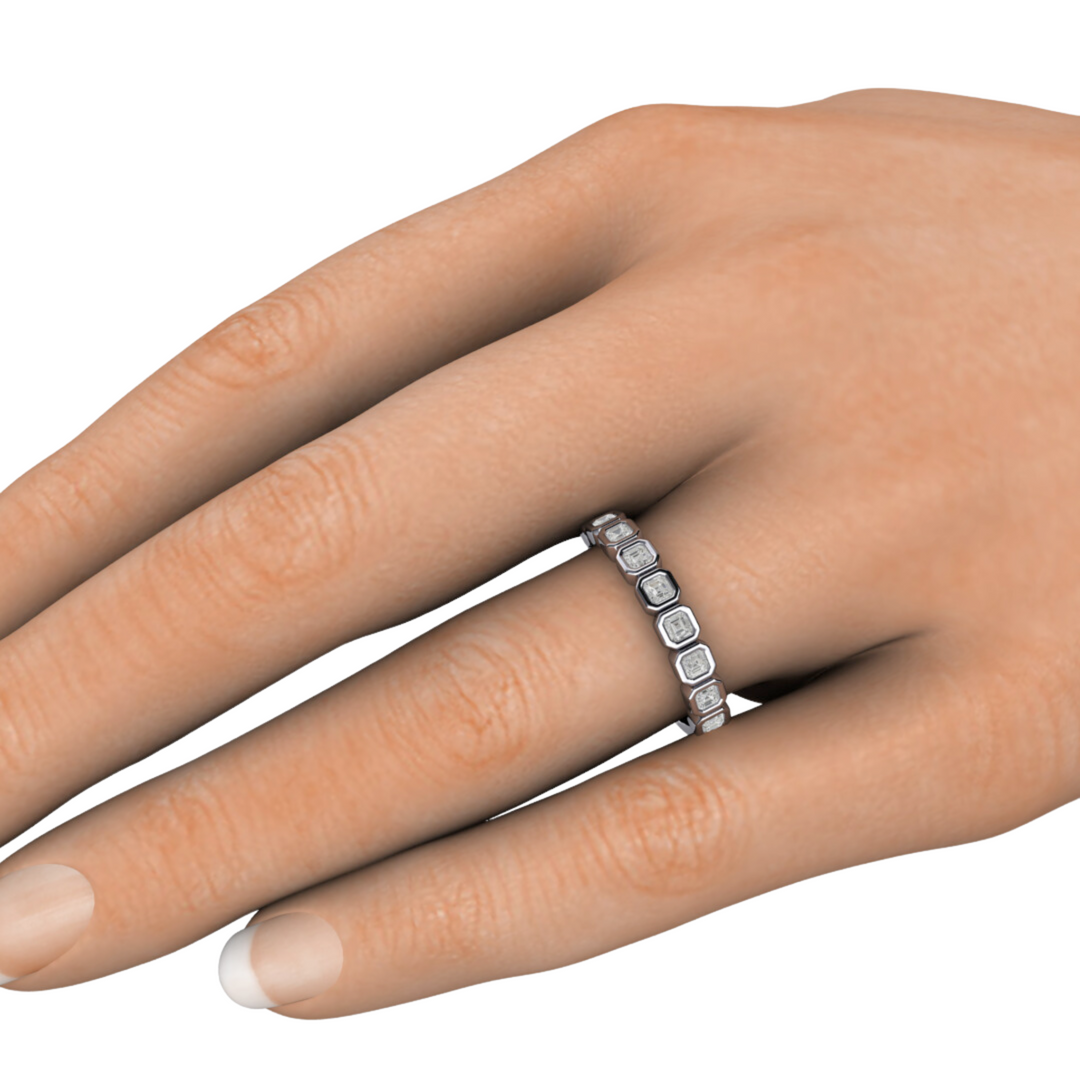 Asscher Cut Lab Grown Diamond Band | Modern Bezel Setting in 14K, 18K Gold or Platinum, Rare Earth Jewelry
