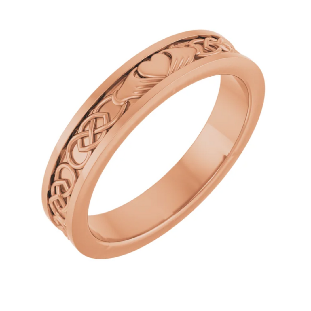 Claddagh & Celtic Knot Wedding Band | Irish Wedding Ring in 14K Gold, Rare Earth Jewelry