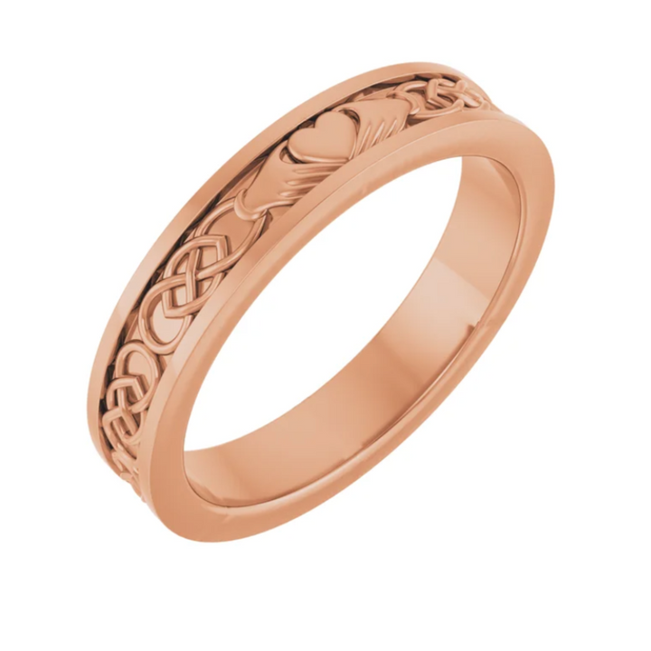 Claddagh & Celtic Knot Wedding Band | Irish Wedding Ring in 14K Gold, Rare Earth Jewelry
