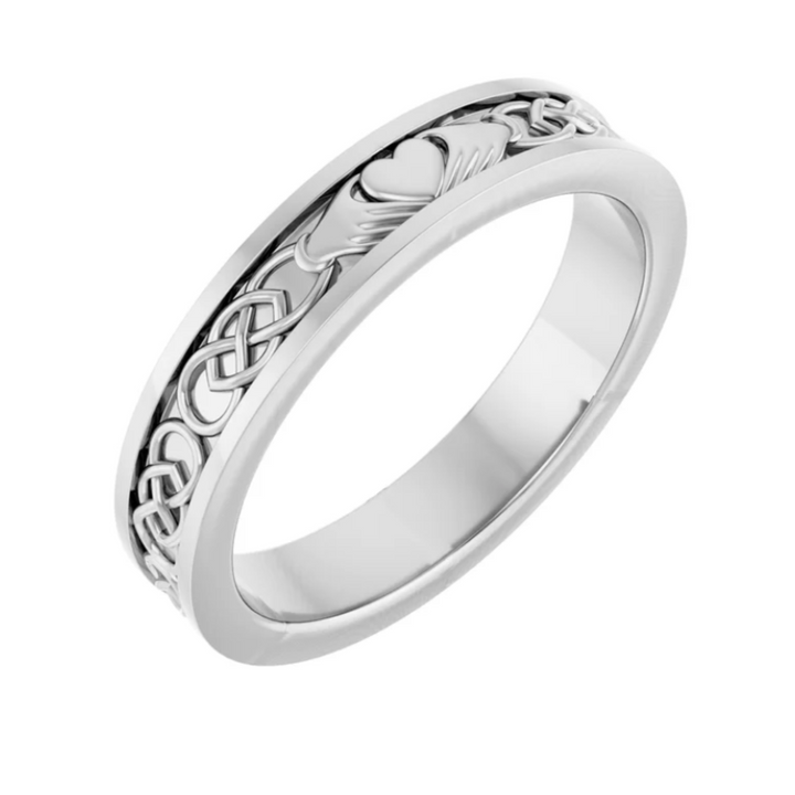 Claddagh & Celtic Knot Wedding Band | Irish Wedding Ring in 14K Gold, Rare Earth Jewelry