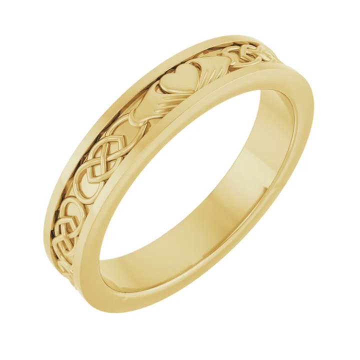 Claddagh & Celtic Knot Wedding Band | Irish Wedding Ring in 14K Gold, Rare Earth Jewelry