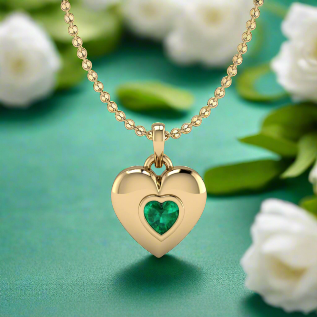Emerald Heart Necklace | 14K Gold Emerald Heart Pendant, Rare Earth Jewelry