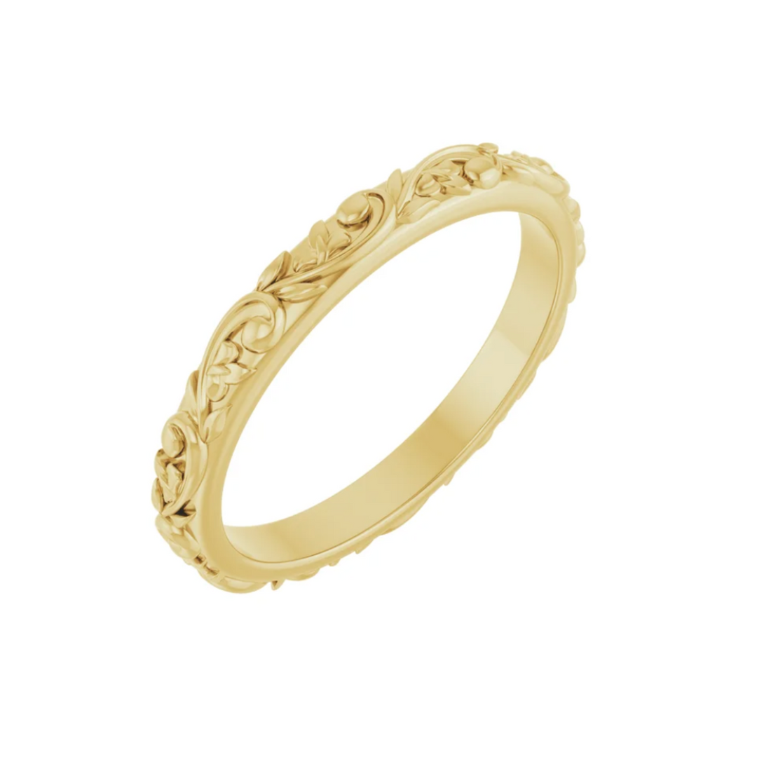Floral Wedding Band | Sculpted Flower & Vine Wedding Ring in Gold or Platinum, Rare Earth Jewelry