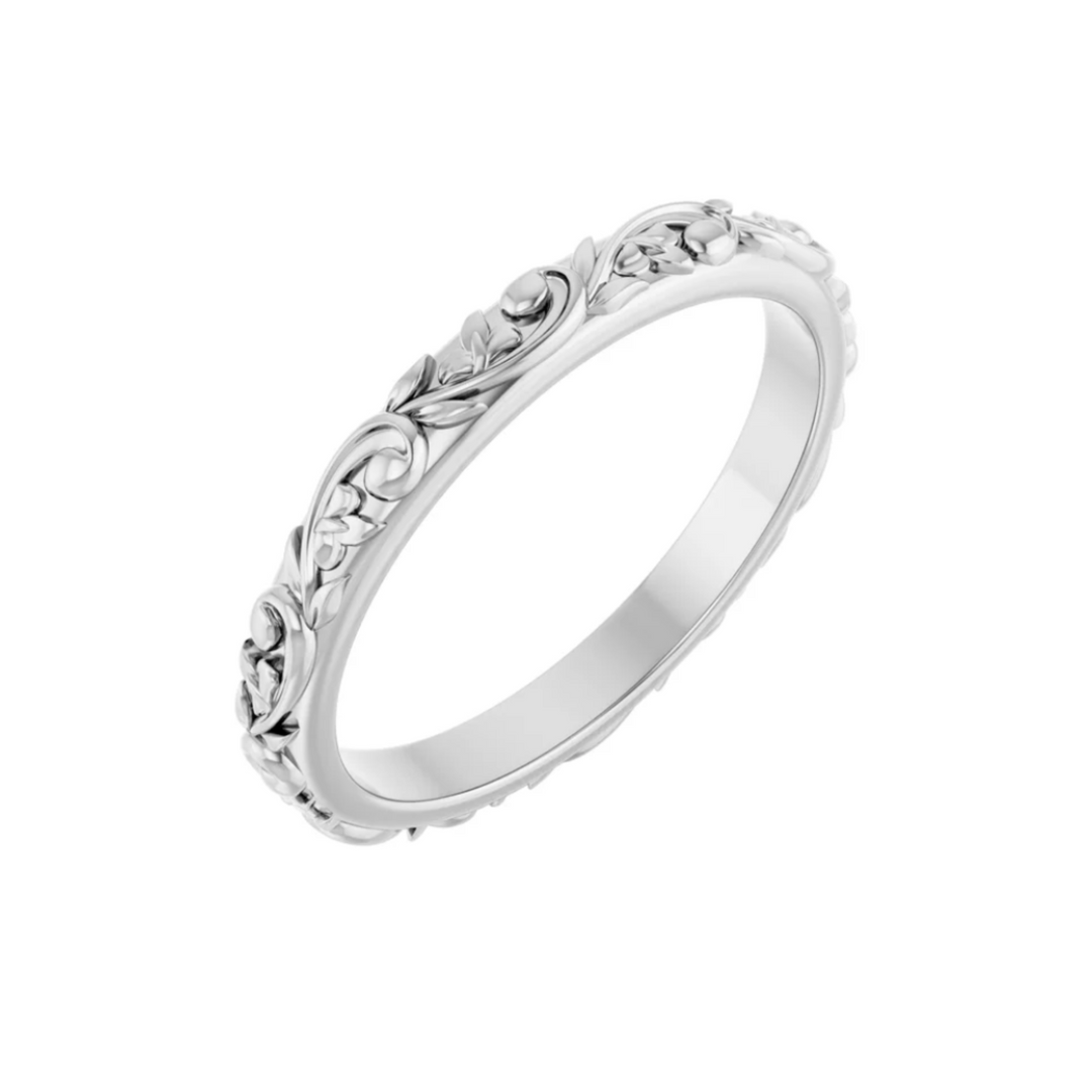 Floral Wedding Band | Sculpted Flower & Vine Wedding Ring in Gold or Platinum, Rare Earth Jewelry