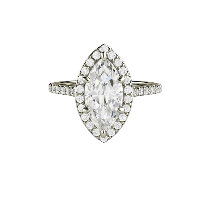 Certified Lab Grown Diamond Engagement Ring, 12x6mm Marquise Cut Diamond Halo with Cathedral Setting in 18K White Gold | Rare Earth Jewelry