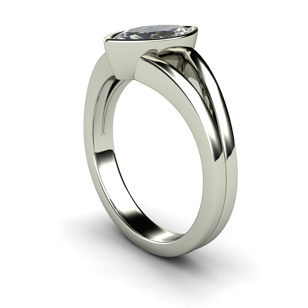 Marquise Cut Moissanite Engagement Ring | Bezel Set Split Shank Solitaire, Rare Earth Jewelry