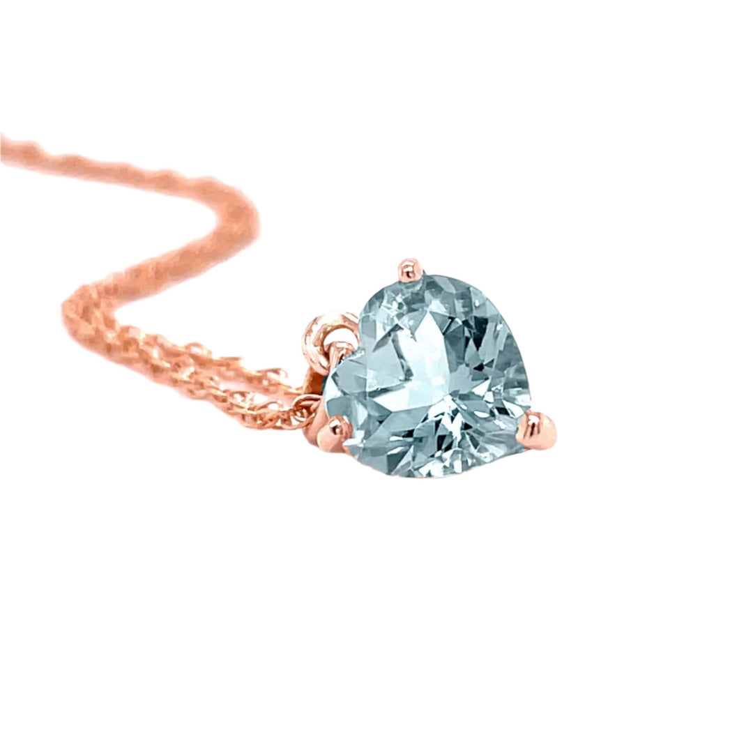 Natural Aquamarine Heart Necklace | 14K Gold Aquamarine Pendant, Rare Earth Jewelry
