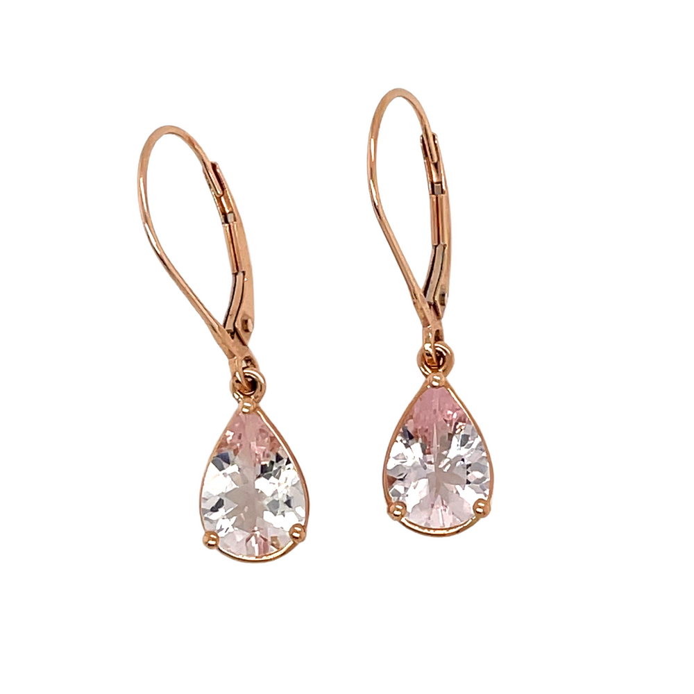 Natural Morganite Earrings, Pear Cut Dangles with Pink Gemstones in 14K Rose Gold Lever Backs, Bridal Earrings, Bridal Gift | Rare Earth Jewelry