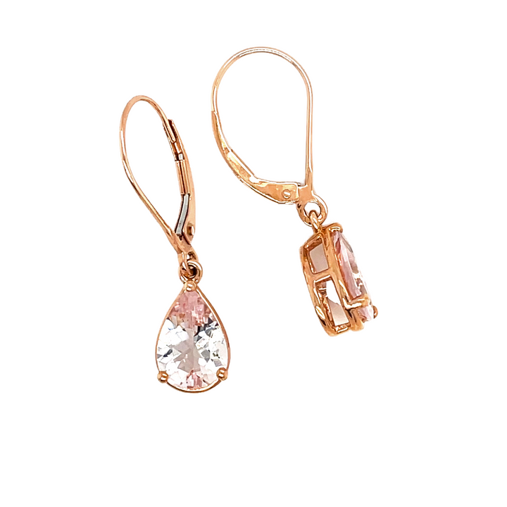Side View of Pear Cut Morganite Dangle Earrings | Rare Earth Jewelry
