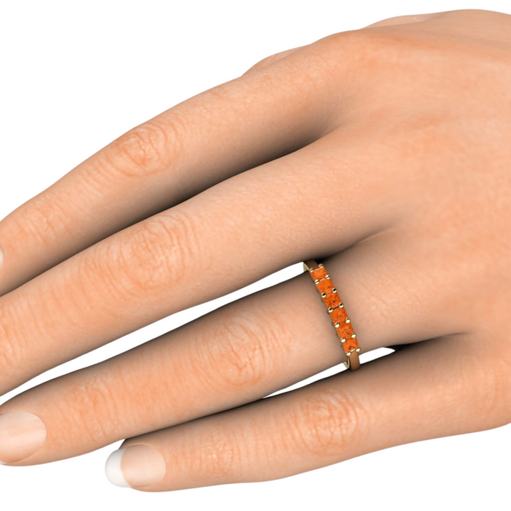 Princess Cut Citrine Band | November Birthstone Stacking Ring in 14K or 18K Gold and Platinum, Rare Earth Jewelry