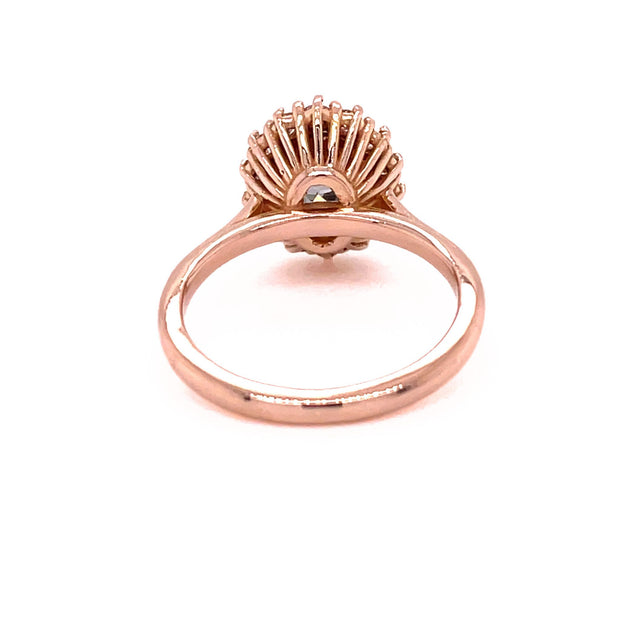 Gray Moissanite Oval Engagement Ring Vintage Inspired Halo Design